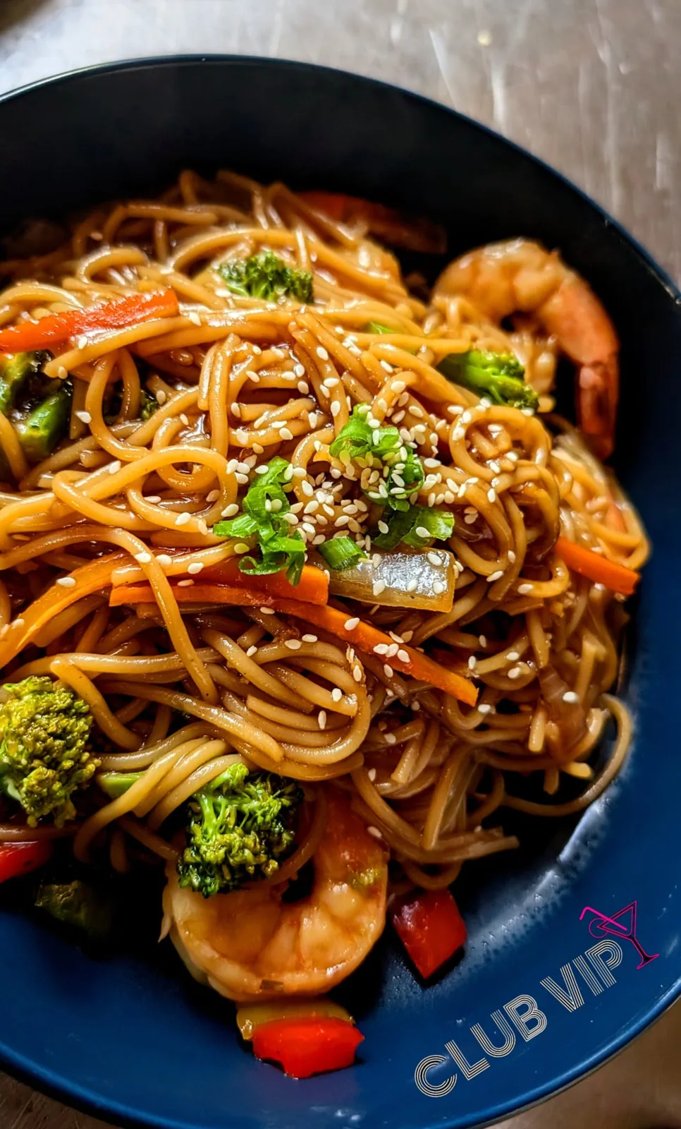 Noodles with vegetables and seafood at Club VIP